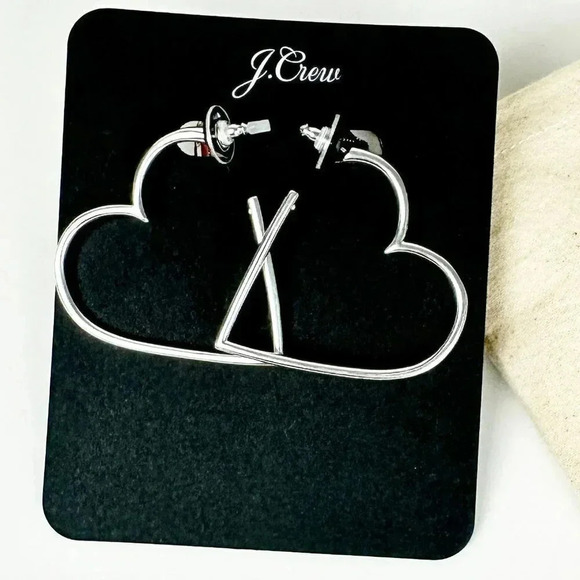 J.Crew Silver Heart Hoop Earrings Y2K Minimalist NWT Statement Jewelry Capsule - Picture 3 of 5